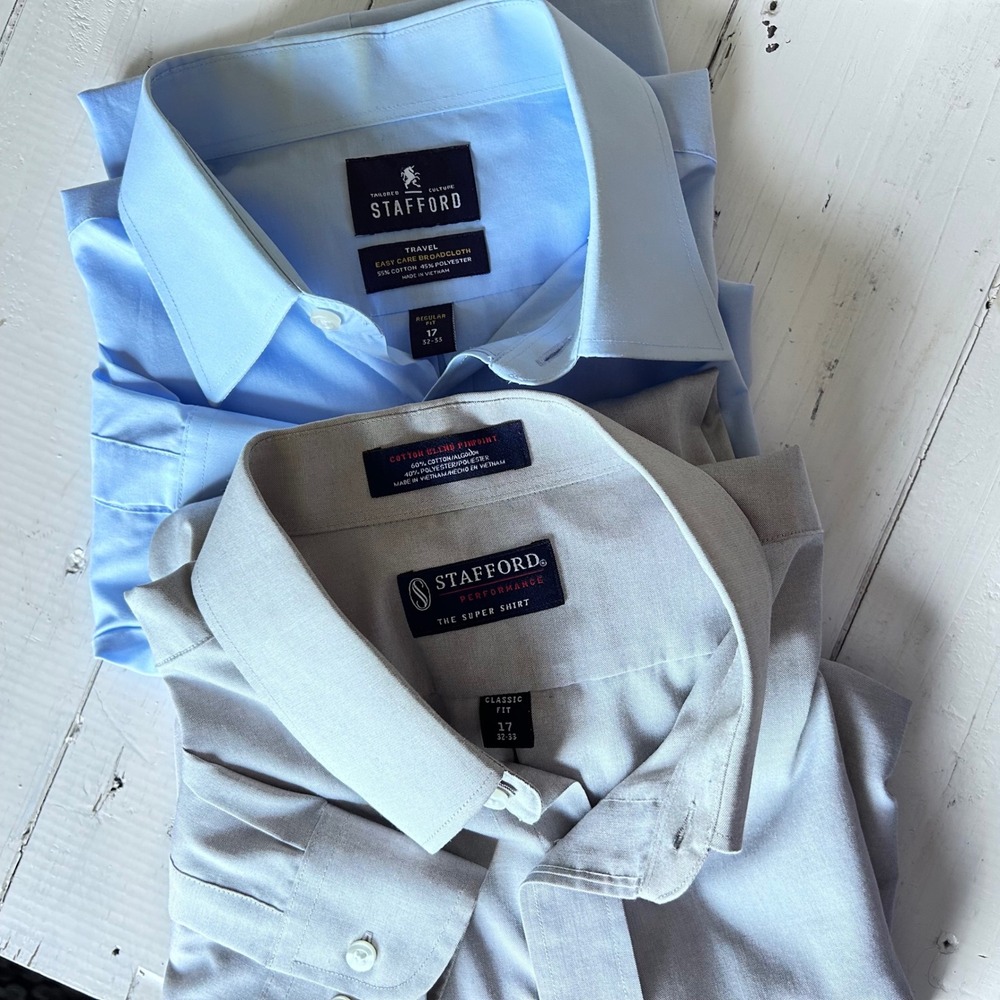 Stafford Mens Dress Shirts Blue & Gray Classic Fit Size 17 32-33 Bundle (2)‎